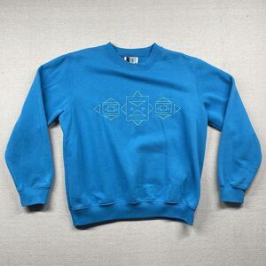 Bold Spirit Sweatshirt‎ Mens Medium Geometric Embroidered Aqua Turquoise 90s Vtg